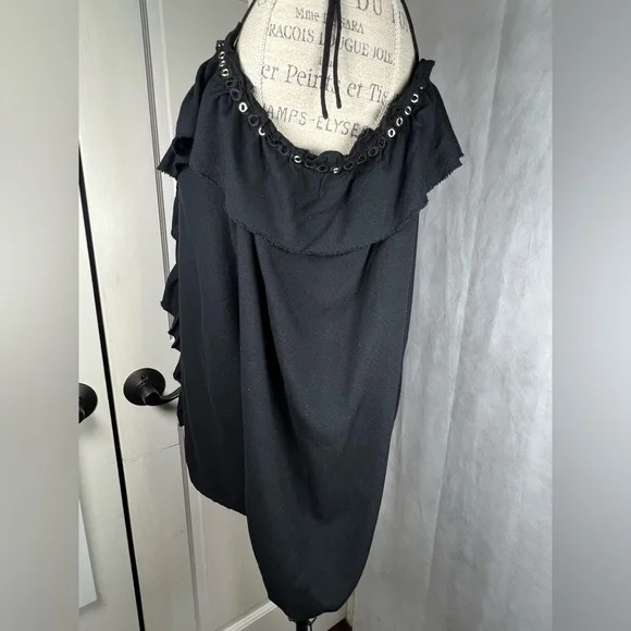 PAIGE Journee Tie Shoulder Blouse Grommets and Ruffle Detail Black Size Medium - Picture 5 of 11